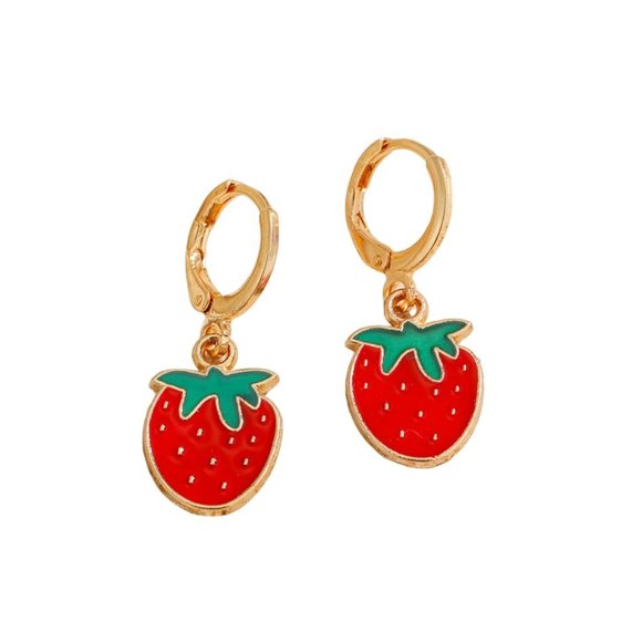 **NEW! SWEET STRAWBERRY Gold Hoop EARRINGS!! FUN FLIRTY! Minimalist Dainty - Picture 5 of 5